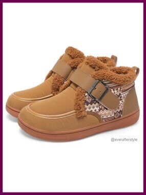 Wide Toe Faux Fur Lined Ankle Slipper Boots Water-Repellent Adjustable Strap